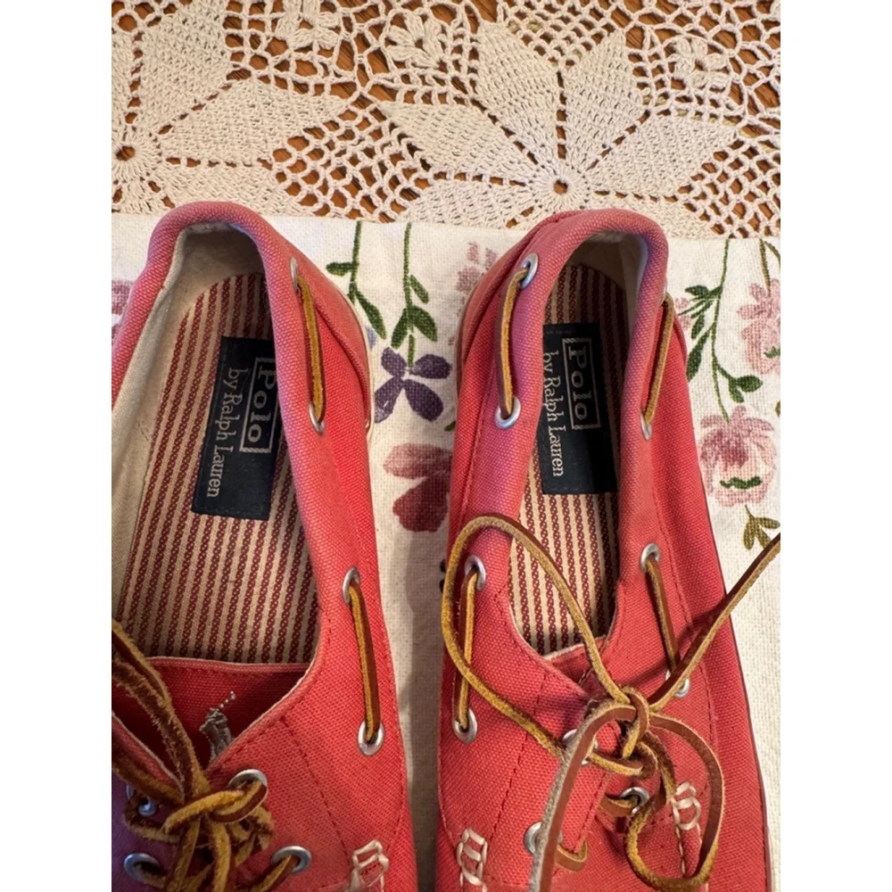 Men's Polo Ralph Lauren Boat Shoes Size 10.5 Red Canvas